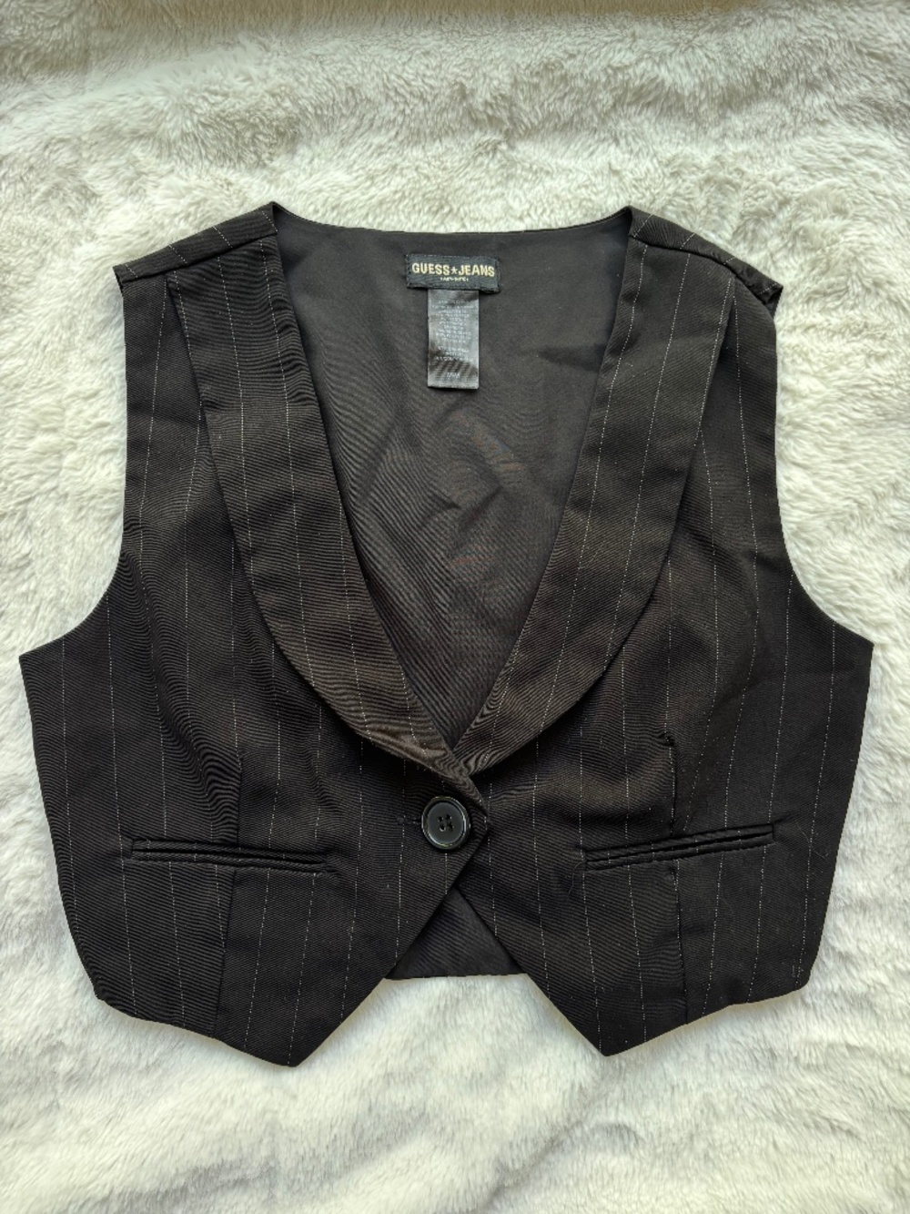 Guess Jeans Black Pinstripe Cropped Waistcoat Vest Top Size Medium
